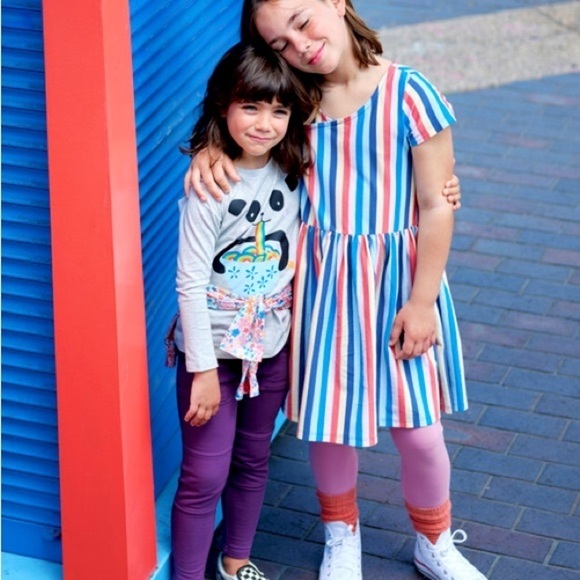 Tea Collection Girls Short Sleeve Wrap Neck Dress size 7 cotton striped blue - Picture 4 of 4